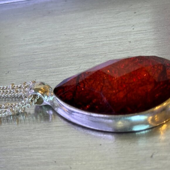 Chico’s Statement Necklace Amber Teardrop Pendant Multi-Strand Chain EUC - Picture 9 of 9